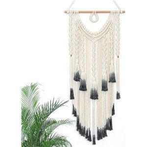Macrame Wall Hanging,Dark Grey and Beige Woven Tapestry,Boho Chic TasselsPendant